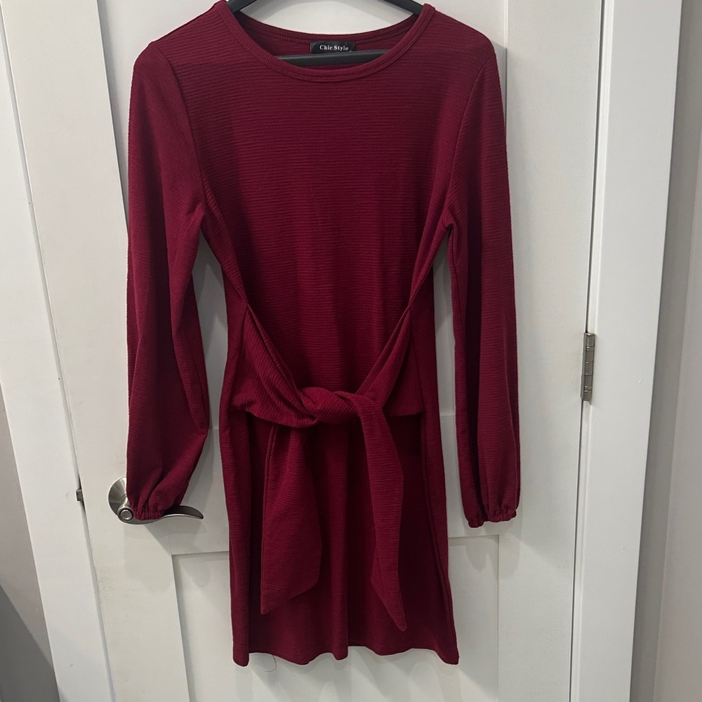 Amazon Elegant Burgundy Long Sleeve Dress - Picture 2 of 4